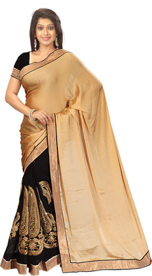 

Dancing Girl Embroidered Bollywood Chiffon Saree(Beige, Black)