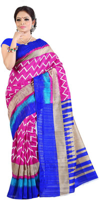 Manthan Printed Daily Wear Art Silk Saree(Pink, Blue)