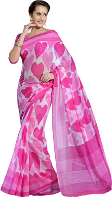 

Jiya Self Design, Printed Fashion Polycotton Saree(Pink, White)