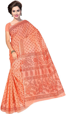 

revathi textiles Printed Gadwal Cotton Saree(Orange)