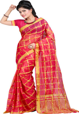 

Laxmi Pooja Solid Meghalaya Silk Saree(Red), Multi