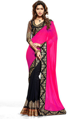 

Stylezone Embroidered Bollywood Chiffon Saree(Pink)