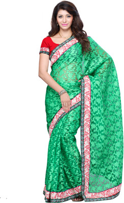 

JTInternational Geometric Print Fashion Net, Jacquard Saree(Multicolor), Multi color