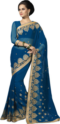 Suvastram Embellished Fashion Chiffon Saree(Blue)