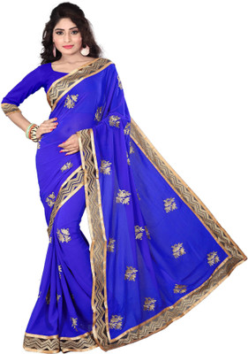 

Omkarcreation Embroidered Bollywood Chiffon Saree(Blue)