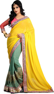 

Indian Wear Online Embroidered Fashion Georgette Saree(Yellow)
