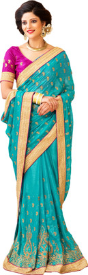 

M.S.Retail Embroidered Fashion Chiffon Saree(Blue), Firozi