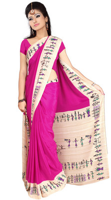 

Desi Butik Printed Daily Wear Crepe Saree(Pink)