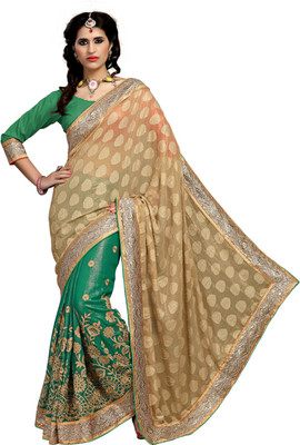 

Khushali Self Design, Embroidered, Embellished Fashion Jacquard, Jacquard Saree(Beige, Green