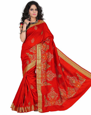 

Roopkala Silks Embroidered Fashion Dupion Silk Saree(Red)