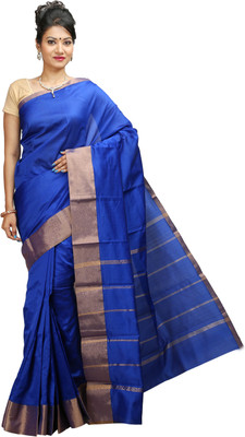 JISB Solid Kanjivaram Art Silk Saree(Blue) available at flipkart for Rs.399