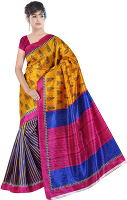 

Lovelylook Printed Daily Wear Art Silk Saree(Yellow, Blue)