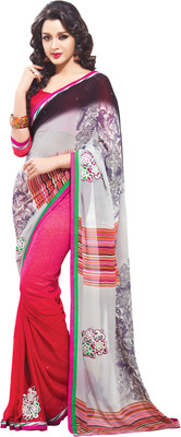 

Saara Floral Print, Self Design Daily Wear Georgette Saree(Pink, Grey), Grey;pink