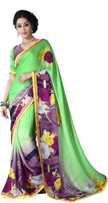 

Parisha Self Design, Printed Fashion Satin, Chiffon Saree(Green, Purple, Multicolor), Green;multicolor;purple