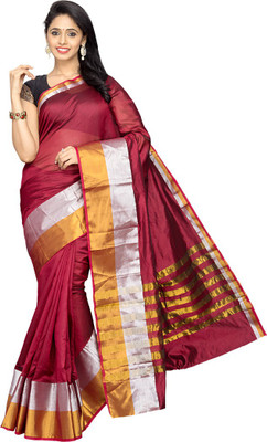 

Pavechas Solid Banarasi Silk Cotton Blend Saree(Maroon
