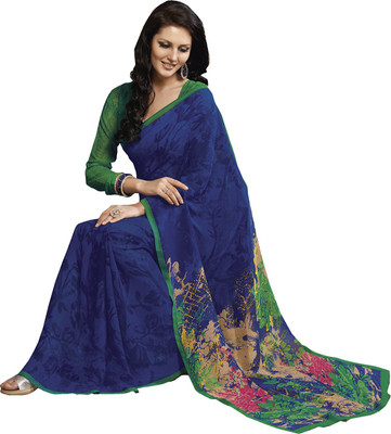 

Ishin Printed Fashion Georgette Saree(Blue), Mulitcolor