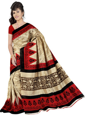 

Khoobee Self Design, Printed Fashion Art Silk Saree(Beige, Red)