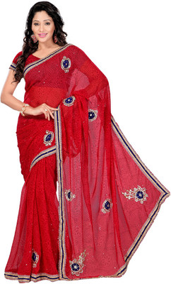 

Desi Butik Embroidered Fashion Art Silk Saree(Red, Blue), Blue;red