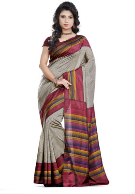 

JTInternational Printed Bhagalpuri Silk Saree(Maroon, Beige), Beige;maroon