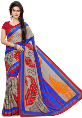 

Urban Vastra Floral Print Fashion Raw Silk Saree(Grey), Grey-red