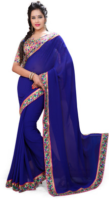 

Indianbeauty Self Design, Solid, Printed Bollywood Chiffon Saree(Blue)