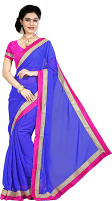 

Party Wear Dresses Plain Fashion Chiffon Saree(Blue)