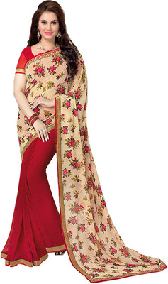 

Ishin Printed Fashion Synthetic Georgette Saree(Red), Red & beige