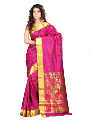 

Varkala Silk Sarees Woven Kanjivaram Jacquard Saree(Pink), Pink;purple