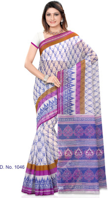 

Indianbeauty Striped, Printed Fashion Cotton Saree(White, Blue), Blue;white