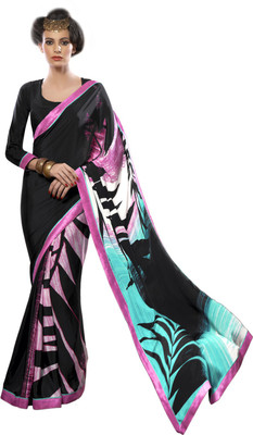 

Parisha Printed Fashion Crepe Saree(Pack of 2, Multicolor), Black & pink