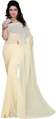 

Surupta Solid Fashion Georgette Saree(White), Cream