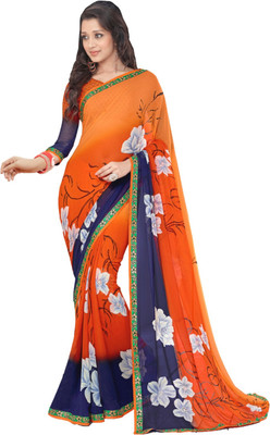 

Manthan Printed Daily Wear Georgette Saree(Orange, Blue)