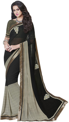 

Desi Butik Embroidered Fashion Georgette Saree(Black)