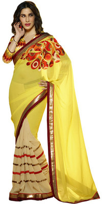 

Indianbeauty Self Design, Embroidered Bollywood Pure Georgette Saree(Yellow)