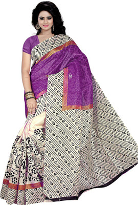 Stylish Girls Printed Fashion Cotton Saree(Purple)