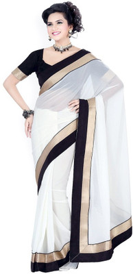 

Aksh Fashion Solid Fashion Georgette Saree(Black), Black;white