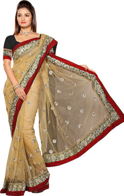 

Ishin Embroidered Fashion Net Saree(Beige, Chiku
