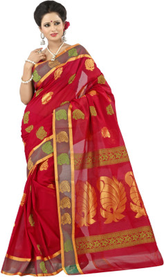 

Mimosa Woven Kanjivaram Handloom Tussar Silk Saree(Red), Maroon