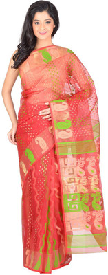 

RLBFashion Self Design Jamdani Handloom Cotton Saree(Red)