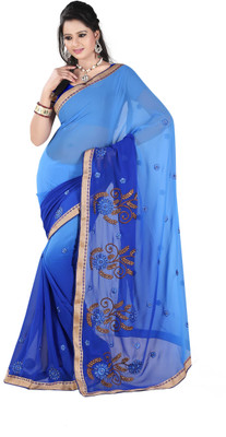 

Lovelylook Embroidered Daily Wear Chiffon Saree(Blue)