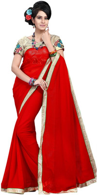 

Cenizas Solid Fashion Chiffon Saree(Red)