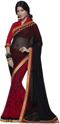 

Desi Butik Embroidered Fashion Net, Georgette Saree(Black, Red)