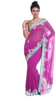 

Adaab Embroidered Fashion Chiffon Saree(Pink), Dark pink