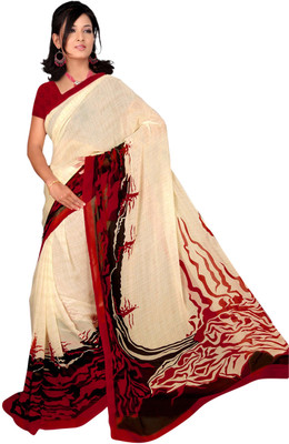 

Khushali Self Design, Printed Fashion Georgette Saree(Beige, Red), Cream;red