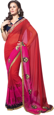 

Vishal Printed Fashion Georgette Saree(Red), Red;pink