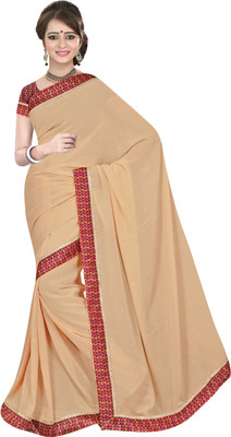 

Khushali Self Design, Embellished Fashion Georgette Saree(Beige)