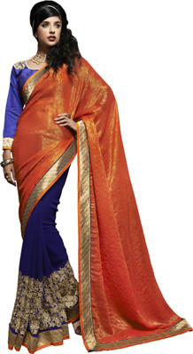 

Khushali Self Design, Embroidered, Embellished Fashion Georgette, Jacquard Saree(Orange, Blue), Blue;orange