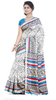 

JTInternational Printed Bhagalpuri Silk Saree(Beige)