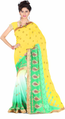 Khoobee Embroidered Fashion Georgette Saree(Yellow)