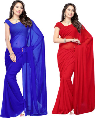 

Parisha Solid Daily Wear Georgette Saree(Pack of 2, Blue, Red), Red;royal blue